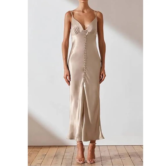 Shona Joy LA LUNE BIAS SLIP DRESS - GOLD - Picture 2 of 7